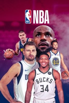 Collage of NBA basketball stars in their team jerseys with the NBA logo above, highlighting the high-definition sports broadcasts accessible with Oneclicktv's 4K IPTV service